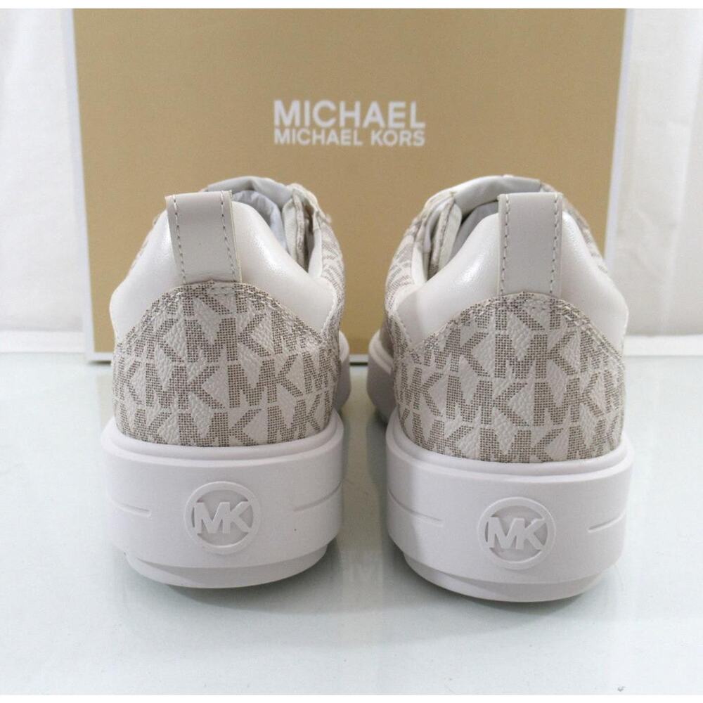 Michael Kors Emmett Lace up MK Logo Jacquard Sneakers Vanilla Beige Size 8 - Picture 7 of 10